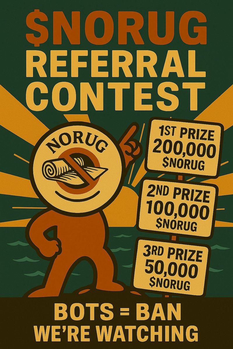 norugofficial's tweet photo. π¨ 24-HOUR REFERRAL CONTEST IS LIVE
π 350,000 $NORUG
π₯ 1st β 200K
π₯ 2nd β 100K
π₯ 3rd β 50K
π₯ Use /invite in TG to get your personal referral link
β Bots = Banned for life
#NORUG #ReferralContest #CryptoCommunity #DeFi #TGcontest #BasedCrypto #EarnCrypto #Web3Warriors https://t.co/iPOg8VV9y1