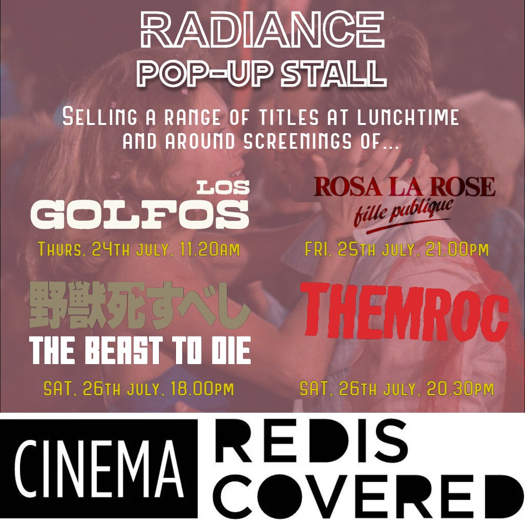 FilmsRadiance's tweet image. For this year's @CineRedis , we'll be hosting a pop-up stall at the Watershed café! Look for us around lunchtime and the screenings of the films we are releasing. Come over to grab a Blu-ray copy or just to say hello!
