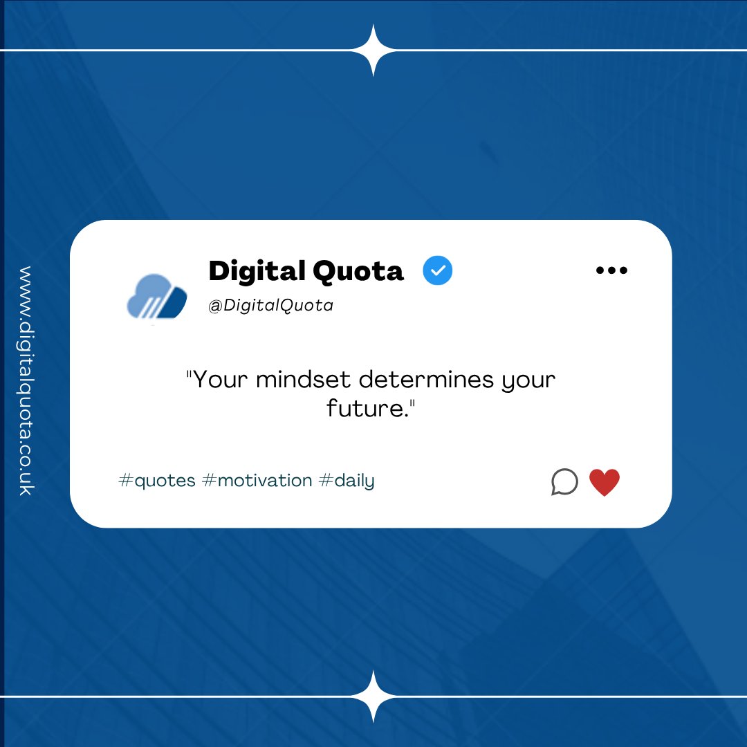 Quote of the Day.🙌
—------------------
"Your mindset determines your future."
—------------------
#Digitalquota #thursdayvibes #thursdaywordsofwisdom #thursdaythought #thursdayquote #positivethoughts #happythoughts #mythoughts #motivationalthoughts #ITquotes