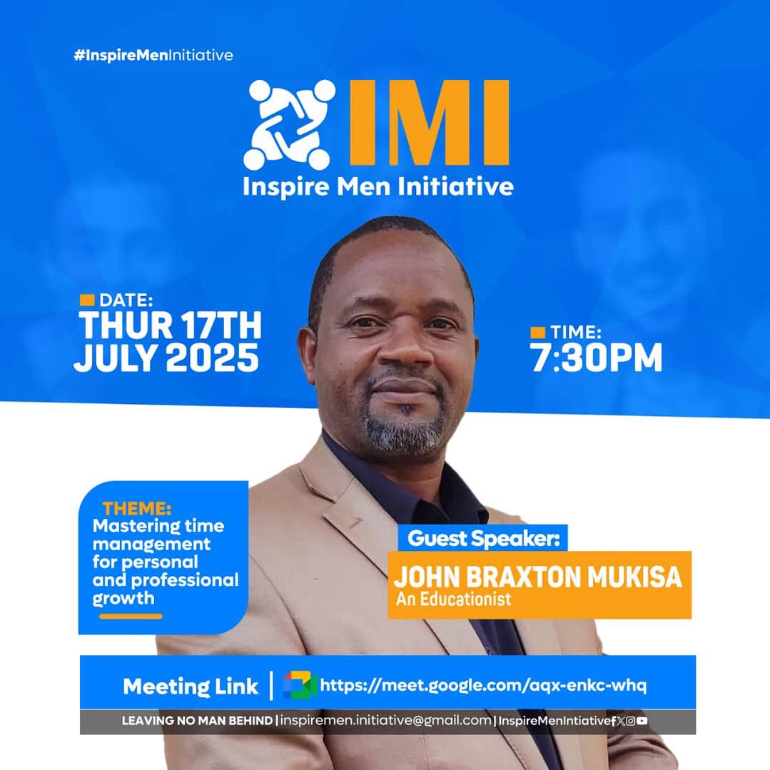 It's time to take control of your schedule! Join us today at 7:30 PM for an inspiring conversation on time management with *John Braxton Mukisa*

- *Date:*Thursday, July 17th, 2025
- *Time:* 7:30 PM
- *Meeting Link:* meet.google.com/bsz-upnk-bfa*