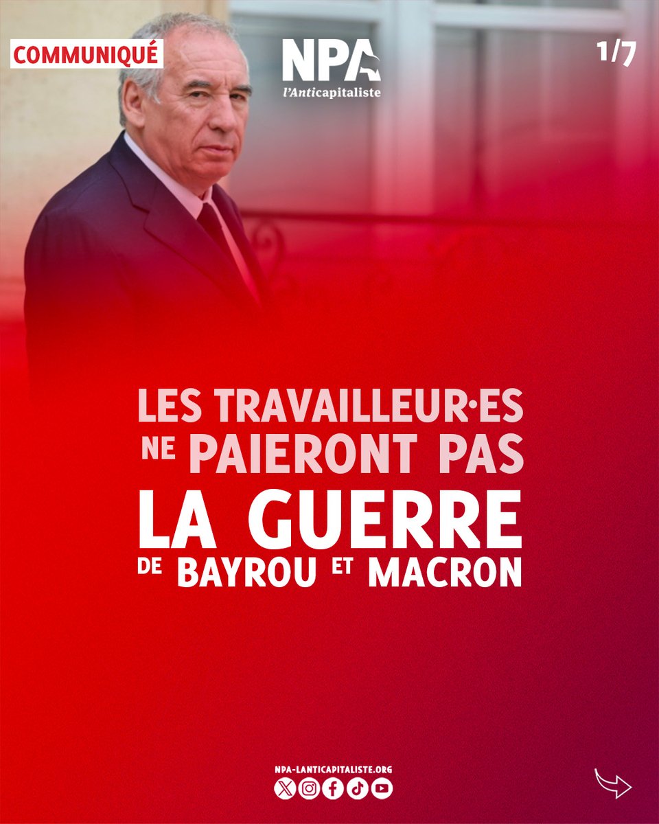 Depuis des mois, Bayrou usurpe le poste de Premier ministre. Avec un discours manipulatoire sur l’économie à « l’agonie » et la dette représentant un « danger extrême », il s’attaque aux travailleurEs, à leurs droits sociaux et au code du travail.
1/7 ⤵️