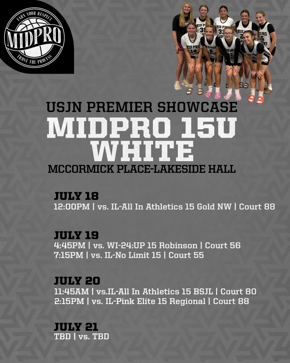 Check out our teams this weekend <a href="/USJN/">USJN</a> Premier Showcase - at McCormick Place Lakeside Hall! 
#MidProFam #ThisIsWhatWeDo #EarnYourRespect #TrustTheProcess #CreateYourStory