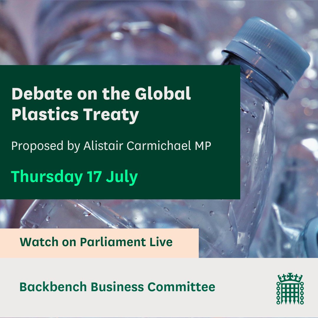 CommonsBBCom's tweet image. MPs are holding a debate on the Global Plastics Treaty, put forward by @amcarmichaelMP.
📚Read the @commonslibrary debate pack: commonslibrary.parliament.uk/research-brief…
📺Watch on Parliament live: parliamentlive.tv/event/index/1a…