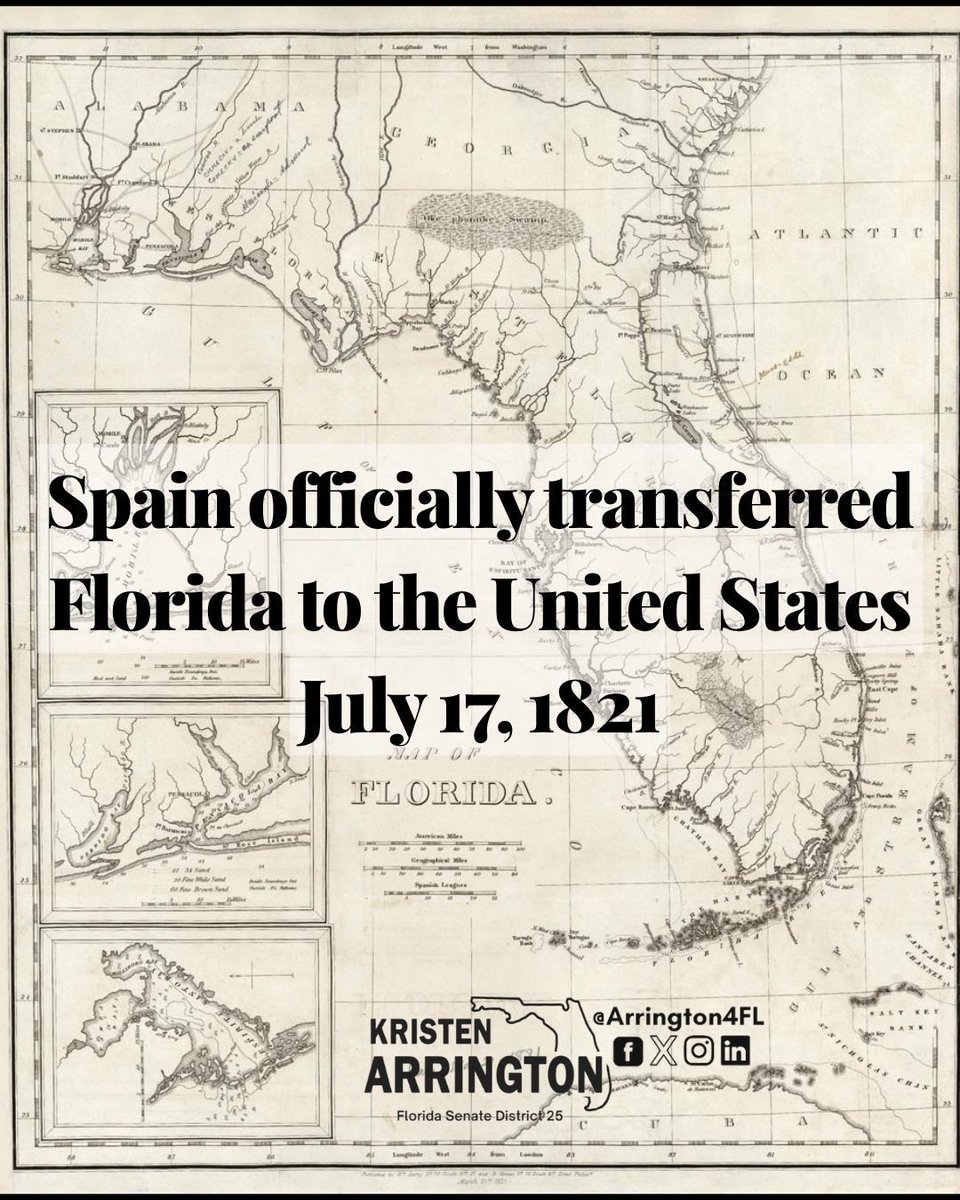 Arrington4Fl's tweet image. Florida officially became part of the U.S. on this day in 1821.
#FloridaHistory
- - - - -
Florida pasó oficialmente a formar parte de EE. UU. En este día en 1821.
#HistoriaDeFlorida