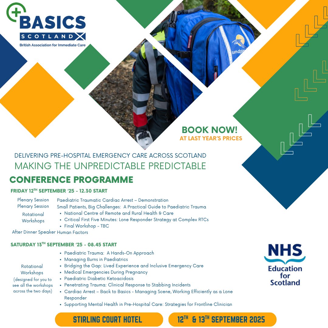 Just 8 weeks to go until our 2025 Conference: Making the Unpredictable Predictable!

Last chance to grab your place at last year’s Early Bird price, offer ending soon!

Secure your spot now 👉basicsscotland.org.uk/conferences/

<a href="/theortusgroup/">The Ortus Group</a> <a href="/CSMEN1/">NES Clinical Skills Managed Educational Network</a> <a href="/Scotambservice/">Scottish Ambulance</a> <a href="/CSMEN1/">NES Clinical Skills Managed Educational Network</a>