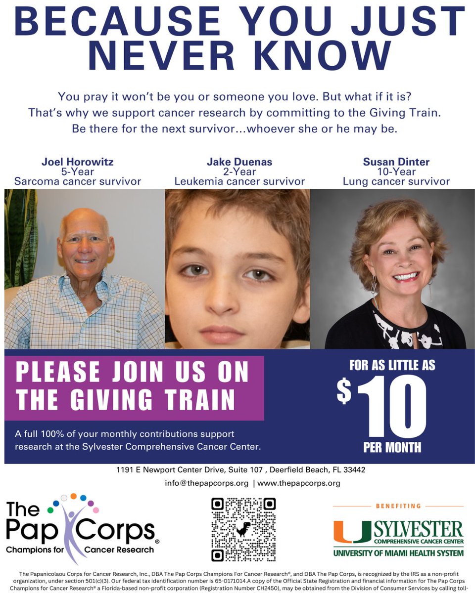 Pap_Corps's tweet image. You can support #CancerResearch with a just a $10 monthly donation fundraise.givesmart.com/form/4c0zeA?vi… @Pap_Corps benefiting @SylvesterCancer