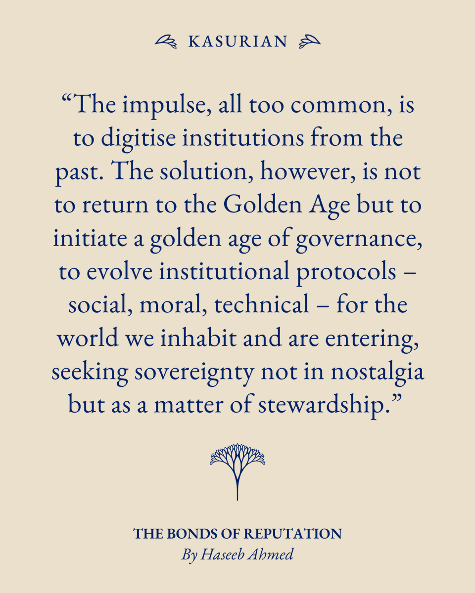 KasurianMag's tweet image. Muslims searching for sovereignty in the 21st century are confronted with a fractured landscape. Debanking in the West, opportunism in the East, and a global economy that oscillates between over-regulation and lawlessness.
To see why the innovation of social technologies is…