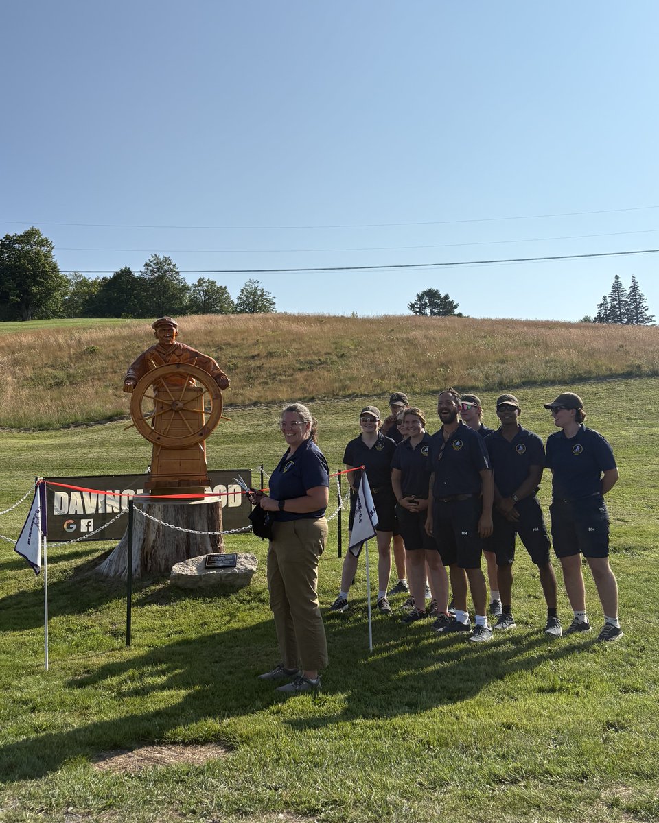 SailBluenoseII's tweet image. What an honour to witness the unveiling of this beautiful Angus Walters wood sculpture by DaVinci In Wood Chainsaw Carvings at Bluenose Golf Course!