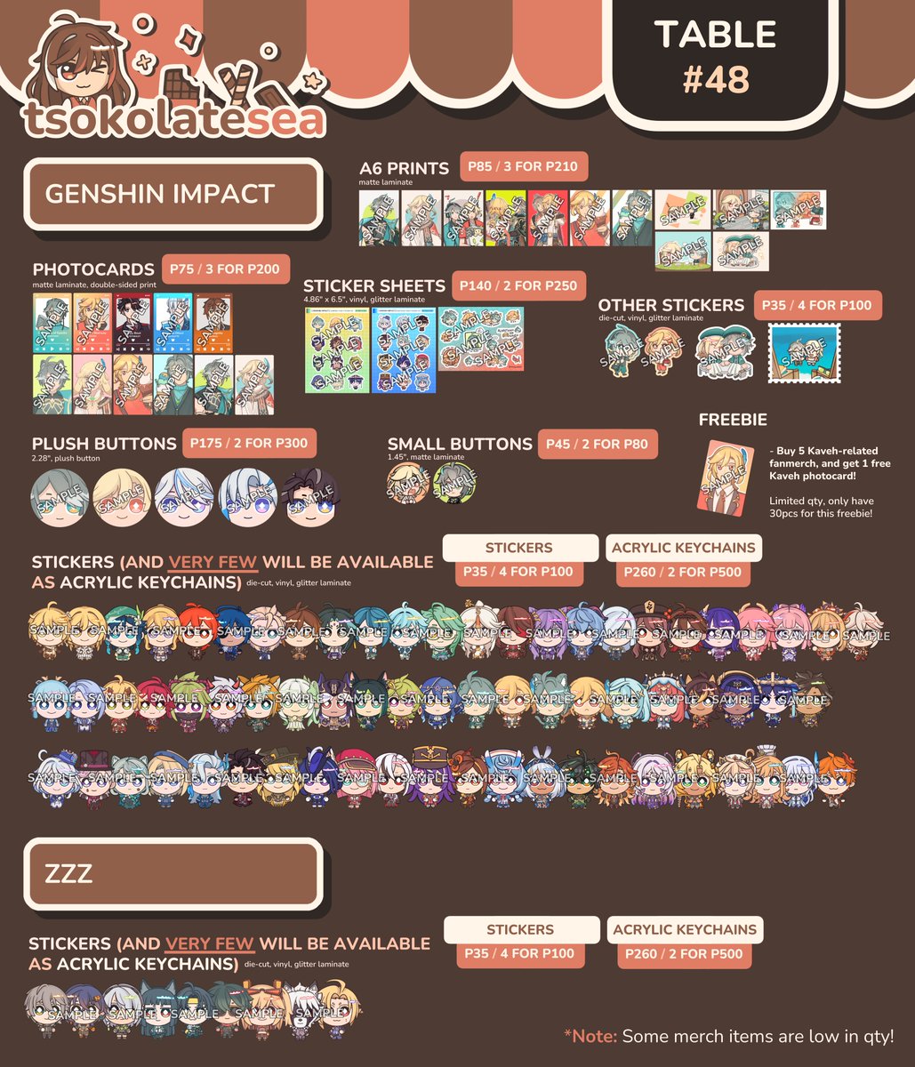 tsokolatesea's tweet image. [❤&amp;amp;🔁 appreciated!]

Hi! Here&apos;s my catalog for #HoYoFEST2025 on July 24-27, tabling w/ @shizuart179226 at booth #48! It&apos;ll be my first time boothing again since 2018 😭🫶

Pick-up order reqs - only up to July 22! Please DM if interested!

Genshin/HSR/ZZZ

#HoYoFEST2025catalog
