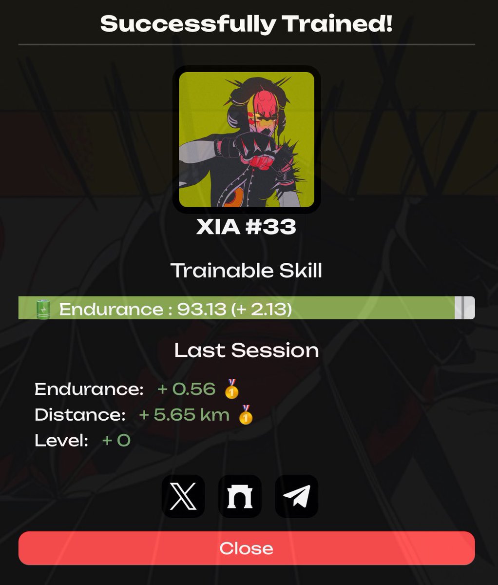 YugPeachy's tweet image. With her 🤍🦮
I've just upgraded my fighter : XIA #33 by @dead_seagull_
Distance: 5.65 km 🥇
Endurance: +0.56 🔋
Get your @fightersunbound