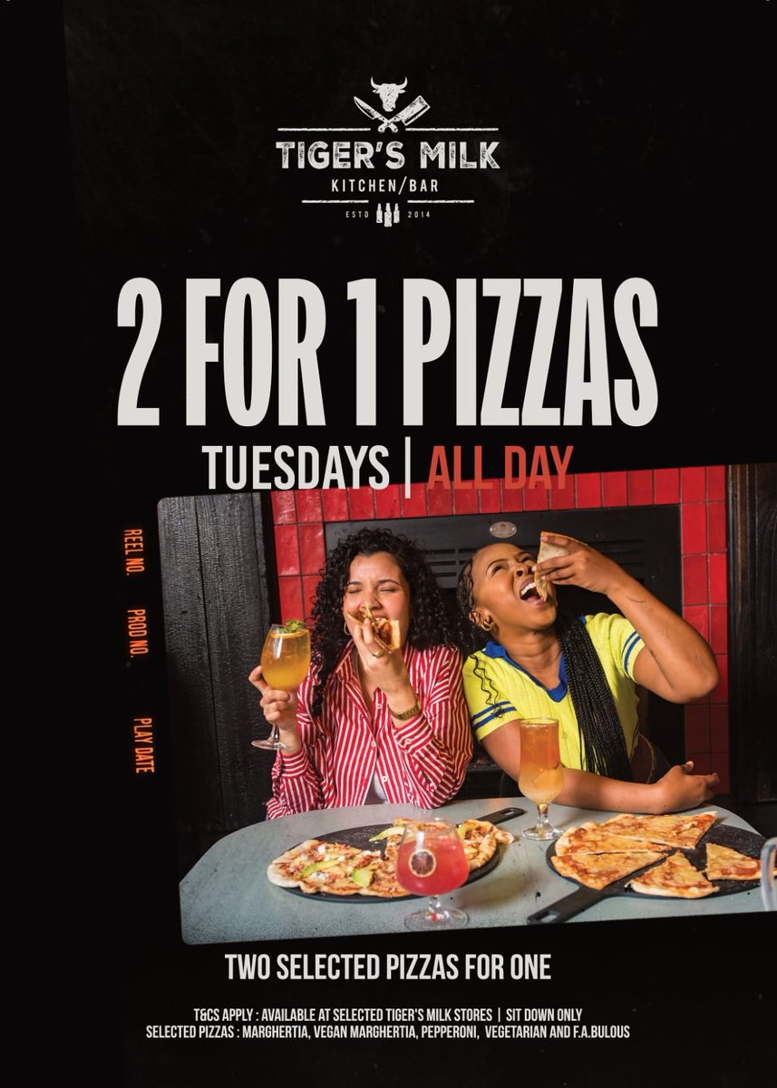 ThePavSA's tweet image. Did someone say pizza? Oh right, we did... Twice. 📷 Swing by Tiger’s Milk for 2-for-1 Pizza Tuesdays📷 #PizzaPerfection #2For1Tuesday