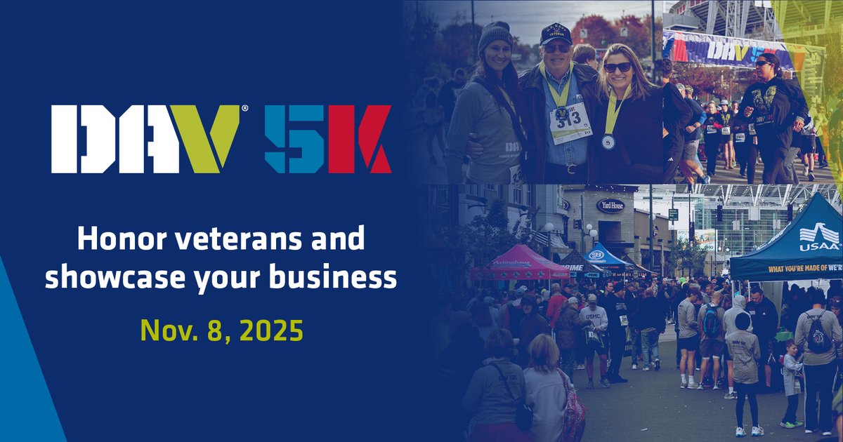 Honor veterans this November at the DAV 5K! Learn more about sponsorship opportunities and showcase your business to thousands of participants: dav.la/4dUz9QE.