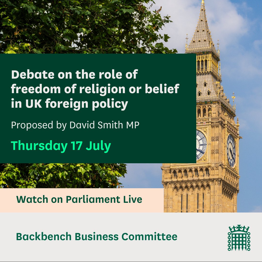 CommonsBBCom's tweet image. In Westminster Hall, MPs are holding a debate on the role of freedom of religion or belief in UK foreign policy, put forward by @dsnorthnorth.
📚Read the @commonslibrary debate pack: commonslibrary.parliament.uk/research-brief…
📺Watch on Parliament live: parliamentlive.tv/event/index/4d…