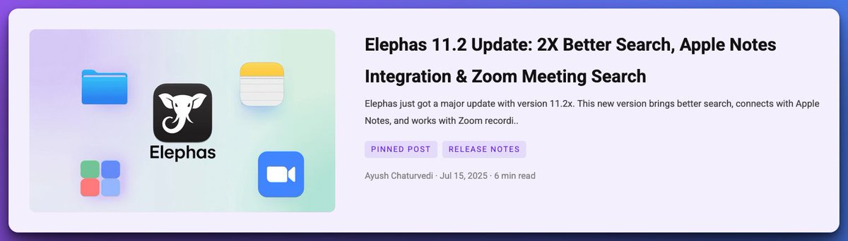 ayushtweetshere's tweet image. Super proud of this.. the latest version of @ElephasApp is so good 🤩

We added support for Apple Notes indexing and also improved super brain performance by 2x.. 

Added so many other small and big features this time.. 

All based on direct customer requests.. 

Happy customers…