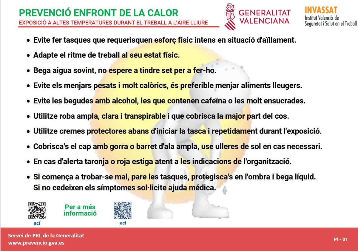 ajpalanques's tweet photo. ℹ❗ Degut al risc alt per a la salut que comporten les altes temperatures al territori us passem unes recomanacions per previndre la exposició durant el treball al aire lliure ☀ https://t.co/tixrmj3COc