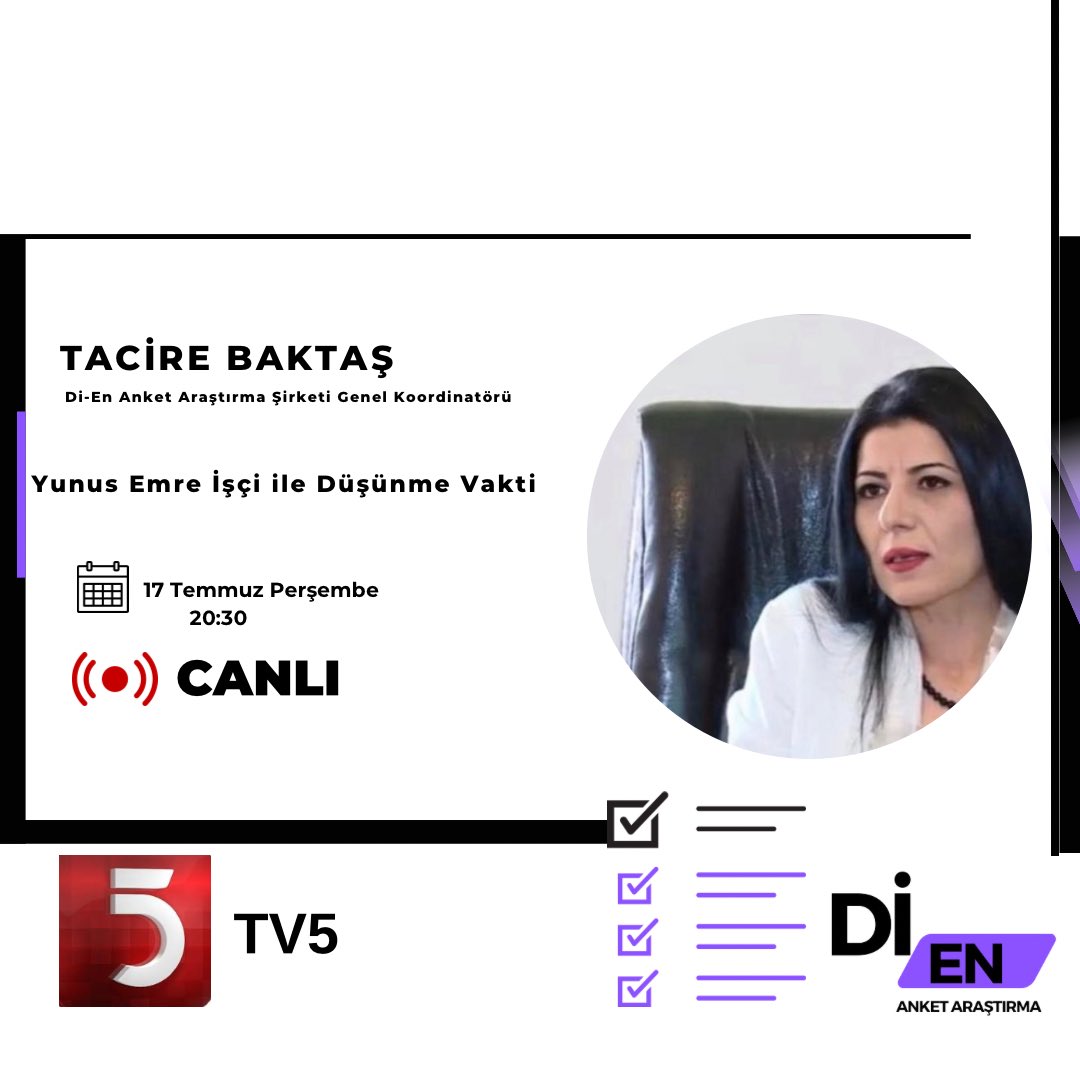 Di-En Anket (@dien_anket) on Twitter photo Bu akşam 20:30’da TV5’te Yunus Emre İşçi ile Düşünme Vakti programında buluşuyoruz!
<a href="/tacirebaktas11/">Tacire Baktaş</a> <a href="/Yunus_emretv/">Yunus Emre İşci</a> <a href="/tv5televizyonu/">TV5</a> Bu akşam 20:30’da TV5’te Yunus Emre İşçi ile Düşünme Vakti programında buluşuyoruz!
<a href="/tacirebaktas11/">Tacire Baktaş</a> <a href="/Yunus_emretv/">Yunus Emre İşci</a> <a href="/tv5televizyonu/">TV5</a>