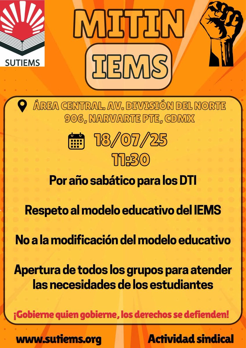 🚨Movilización a las oficinas centrales del <a href="/IEMS_CDMX/">IEMS CDMX</a> por la defensa del modelo educativo y la materia de trabajo <a href="/ClaraBrugadaM/">Clara Brugada Molina</a>

<a href="/adn40/">adn40</a> <a href="/lajornadaonline/">La Jornada</a> <a href="/MVSNoticias/">MVS Noticias</a> <a href="/Imagen_Mx/">Imagen Radio</a>  <a href="/RadioEducacion/">Radio Educación</a> <a href="/trafico889/">Radio Tráfico Total</a> <a href="/laprensaoem/">LA PRENSA</a> <a href="/Pajaropolitico/">Animal Político</a> <a href="/Pajaropolitico/">Animal Político</a> <a href="/proceso/">Proceso</a> <a href="/multimediostv/">multimedios tv</a>