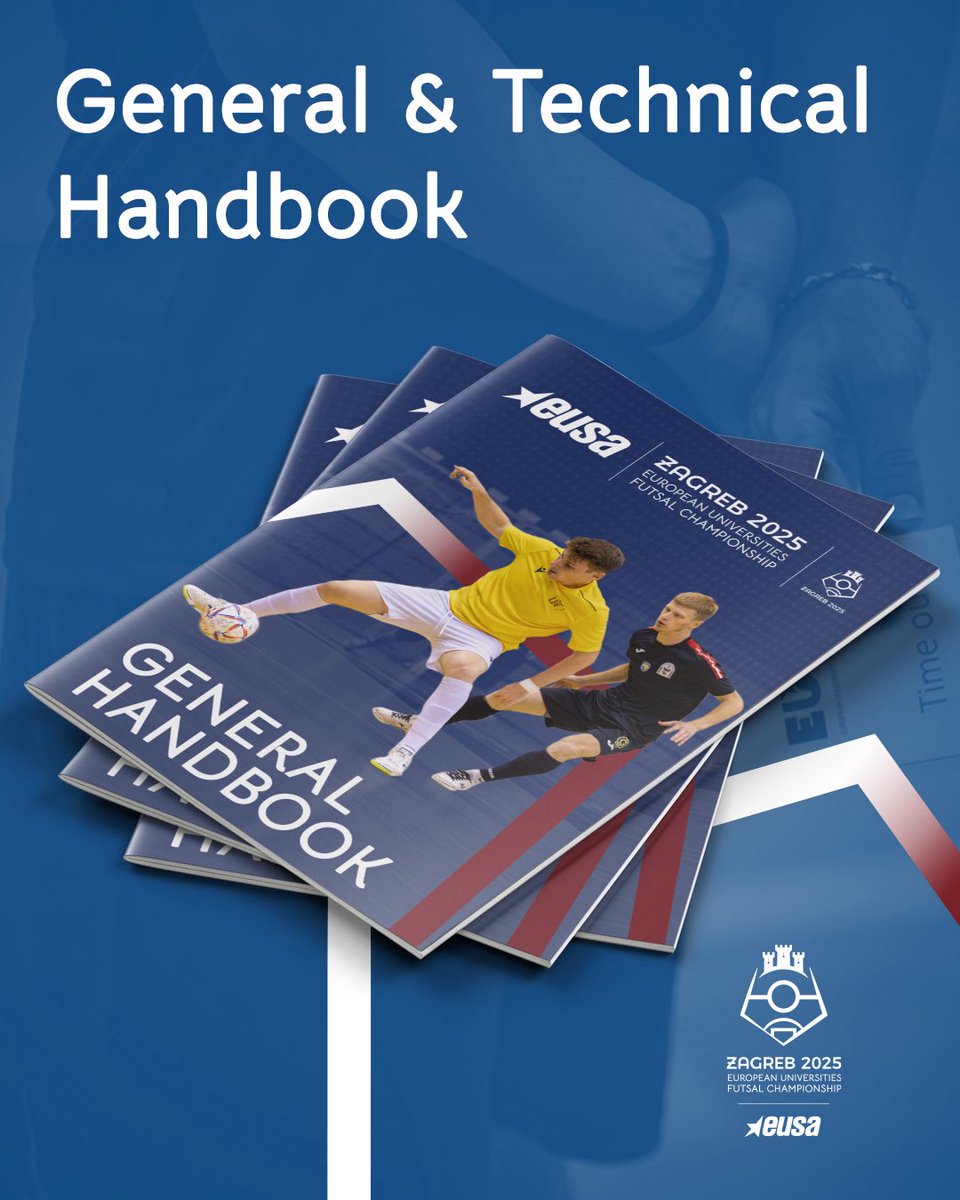 📘 Everything you need in one place!

The General &amp; Technical Handbooks for #EUSAFutsal 2025 are live! ⚽️
🔹 Event info
🔹 Transport &amp; venues
🔹 Rules &amp; teams
🔹 Ceremonies &amp; more

📎 Check it out here linktr.ee/eusafutsal.

#Zagreb2025 #Futsal2025 #UniSport #EUSA
