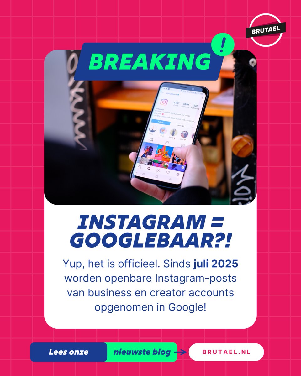 Instagram = Googlebaar?! 🚨📢
 ⁠
Stel je voor: iemand googelt een dienst, product of locatie… en jouw Instagram-post verschijnt bovenaan in de zoekresultaten.
 ⁠
Klinkt te mooi om waar te zijn? Nope. Sinds juli 2025 is het echt zo.