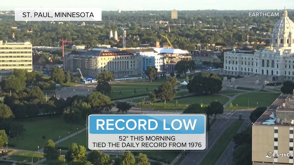 Ginger_Zee's tweet image. Sweaty July heat this Thursday from Mississippi to Maine BUT if you want to chill down, head to the Twin Cities - they tied a record low today at 52! @SamWnek @KentonGewecke