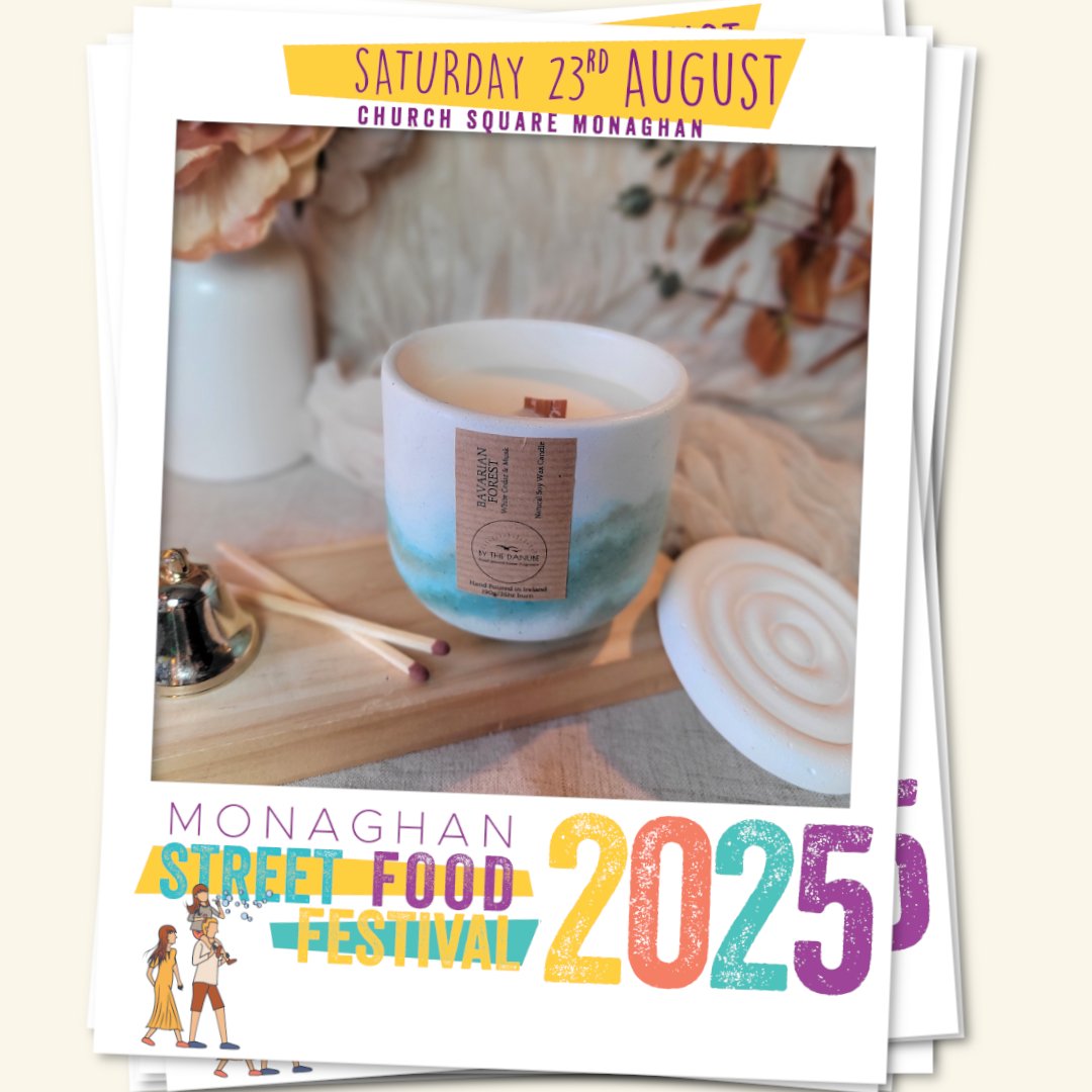 Hand-poured in Cavan using soy wax &amp; essential oils, By the Danube brings stunning scents &amp; sustainable style to #MonaghanStreetFoodFestival! 🕯️💛
Find your new favourite fragrance this August!
#TasteOfMonaghan #ShopLocal #ArtisanMakers #HomeFragrance