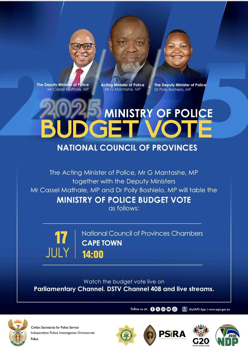Gwede Mantashe (@gwedemantashe1) on Twitter photo We are in the National Council of Provinces, <a href="/ParliamentofRSA/">Parliament of RSA</a>, to table the #BudgetVote2025 of the Ministry of Police. <a href="/SAPoliceService/">SA Police Service 🇿🇦</a> We are in the National Council of Provinces, <a href="/ParliamentofRSA/">Parliament of RSA</a>, to table the #BudgetVote2025 of the Ministry of Police. <a href="/SAPoliceService/">SA Police Service 🇿🇦</a>