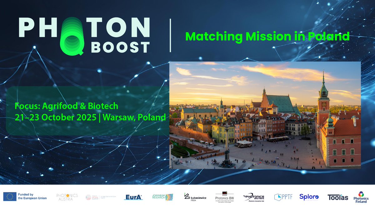 Clusters_EU's tweet image. 🤝Strengthening Europe’s agrifood & biotech sectors starts with collaboration.
Join the PhotonQBoost Matching Mission in Warsaw🇵🇱 (21–23 Oct) to connect with quantum & photonics innovators.
🚆Travel support available for EU SMEs outside of Poland
#ECCP➡️clustercollaboration.eu/content/photon…