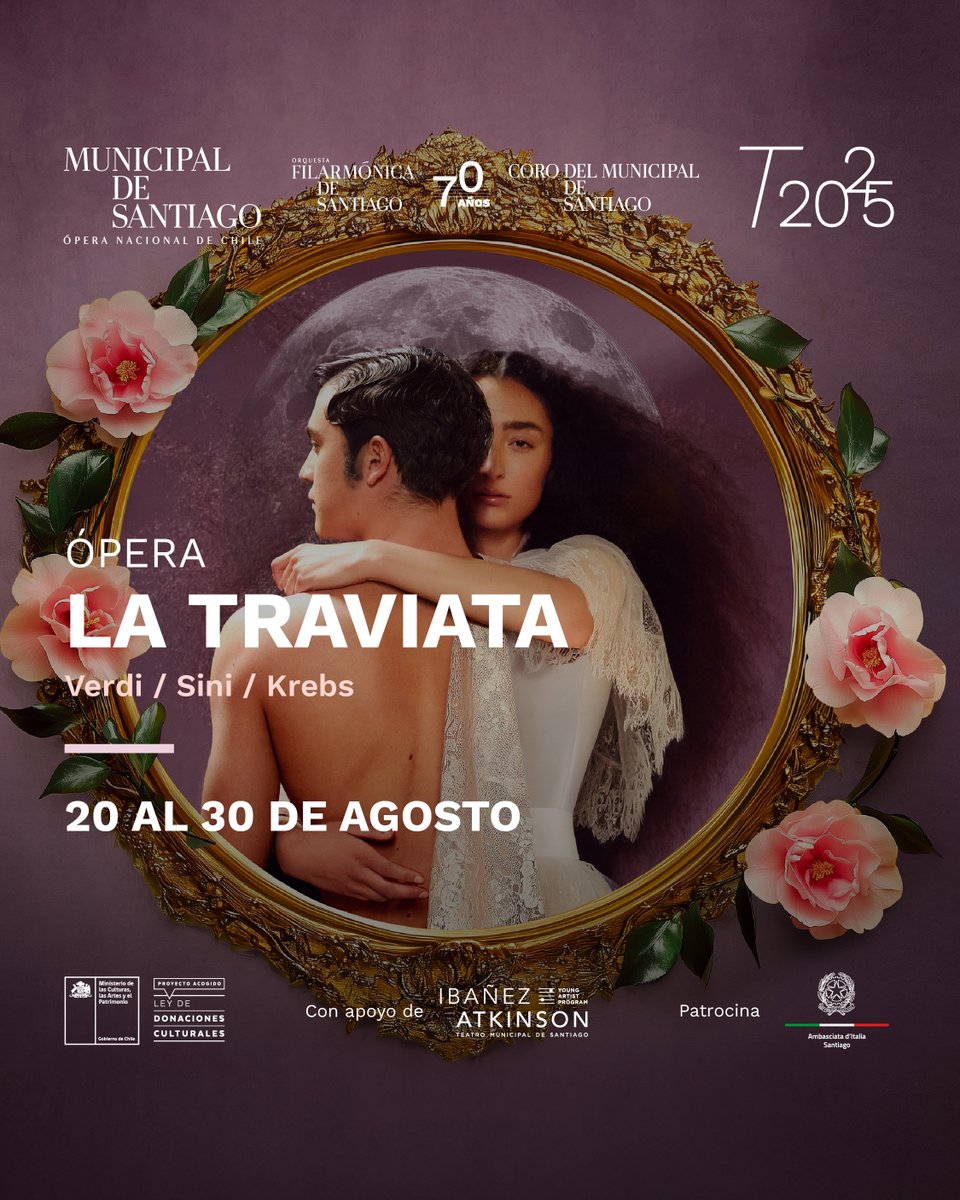 MunicipaldeStgo's tweet image. “La Traviata”: un amor condenado por una sociedad que juzga🎶
Conoce la historia de Violetta Valéry y Alfredo Germont, un amor apasionado que rompe con las apariencias y las convenciones sociales.
📅Del 20 al 30 de agosto
🎟️Entradas en municipal.cl