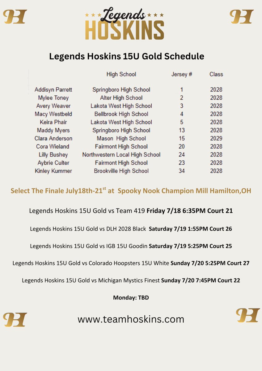 Team Hoskins (@team_hoskins) on Twitter photo Legends Hoskins 15U Gold will be back in action <a href="/SelectEventsBB/">Select Events Basketball</a> The Finale in Hamilton.
Talented group of girls. Come check this group out . Legends Hoskins 15U Gold will be back in action <a href="/SelectEventsBB/">Select Events Basketball</a> The Finale in Hamilton.
Talented group of girls. Come check this group out .