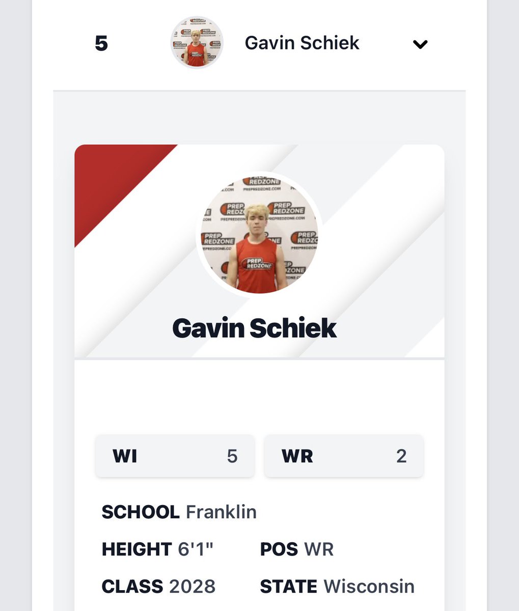 Gavin Schiek (@gavinschiek) on Twitter photo Blessed to be ranked the #5 overall player and #2 Reciver in Wisconsin for the class of 2028! <a href="/MJ_NFLDraft/">Mark Johnson</a> <a href="/Drew_Ambrose_/">Drew Ambrose</a> <a href="/travisWSN/">Travis Wilson</a> <a href="/McNamara_247/">Jon McNamara</a> <a href="/Saber_Football/">Franklin Football</a> Blessed to be ranked the #5 overall player and #2 Reciver in Wisconsin for the class of 2028! <a href="/MJ_NFLDraft/">Mark Johnson</a> <a href="/Drew_Ambrose_/">Drew Ambrose</a> <a href="/travisWSN/">Travis Wilson</a> <a href="/McNamara_247/">Jon McNamara</a> <a href="/Saber_Football/">Franklin Football</a>