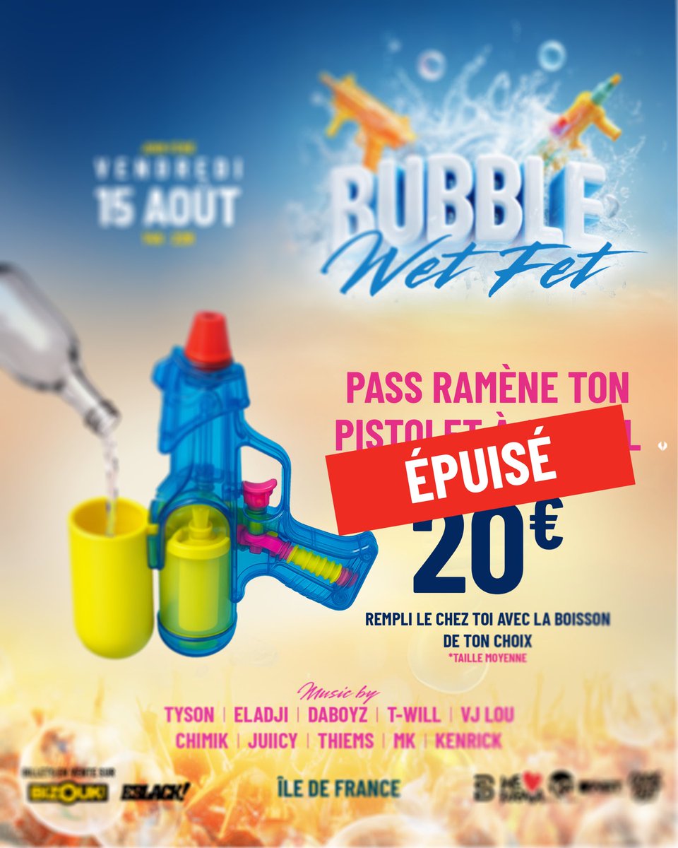 Le PASS PISTOLET À EAU REMPLI est déjà ÉPUISÉ ! 🔫💦

Vous avez été trop rapides, même pas le temps de viser 😮‍💨
👉🏾 Il reste encore d'autres pass… mais pour combien de temps ?

🎟️ (Lien en Bio) : my.bizouk.com/bubble-splash