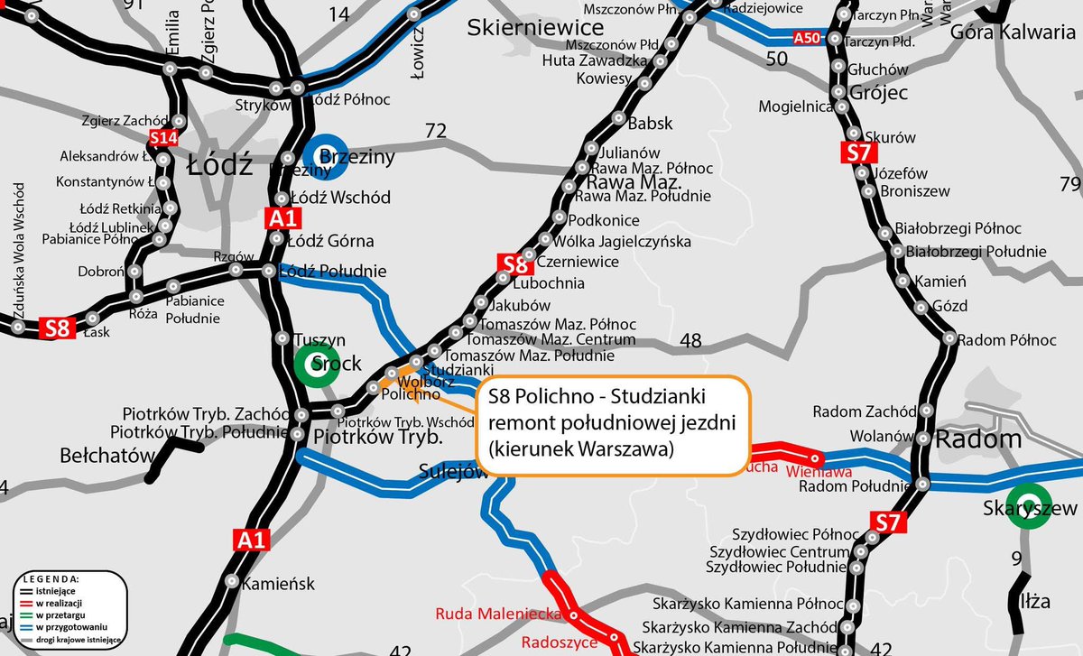 DariuszKlimczak's tweet image. 🛣️ Remont rozpoczęty!
Na odcinku pomiędzy Polichnem a Studziankami (kierunek Warszawa) trwa rozbiórka starej, betonowej nawierzchni o grubości 28 cm. W jej miejscu powstanie nowa nawierzchnia bitumiczna, wzmocniona specjalną siatką 🧵🛠️.
💡 Zmiana technologii pozwoli…