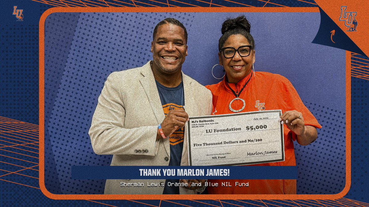 LangstonSports's tweet image. 🦁 NIL Challenge Time 🦁
Special THANK YOU to Langston University alumnus Marlon James for his $5,000 donation to the Sherman Lewis Orange and Blue NIL Fund!
Do your part and help provide additional NIL opportunites for our student athletes! For more information visit the…
