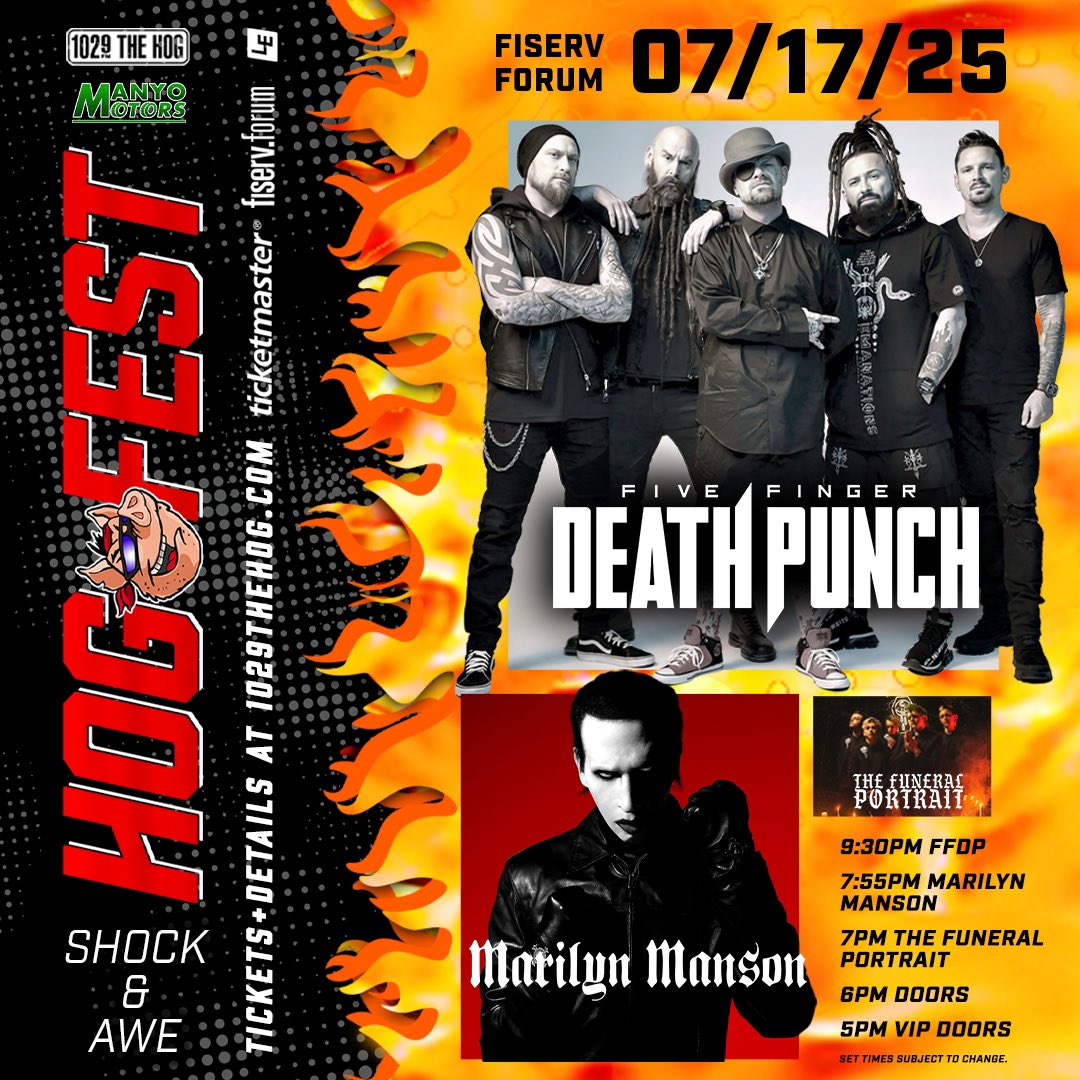 Time to rock. 😎🤘🎸

See you tonight for HOG Fest with Five Finger Death Punch, Marilyn Manson &amp; The Funeral Portrait. 🔥

Doors open at 6pm - full details &amp; 🎫 at fiservforum.com/hogfest
