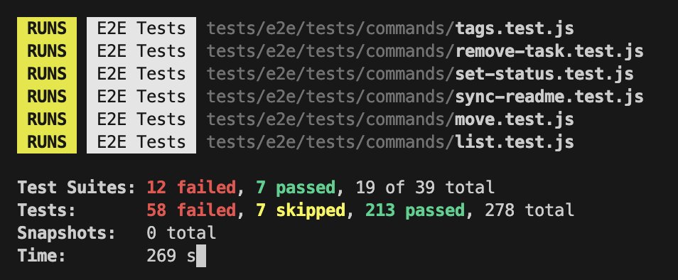 RalphEcom's tweet image. Update on e2e for @TaskmasterAI 

- Moved from a bash e2e test to a full jest suite
- At first the whole test suite was taking 30 minutes
- Added parallel workers in jest and reduced to 10 minutes

This will give us much more confidence when releasing weekly 💪