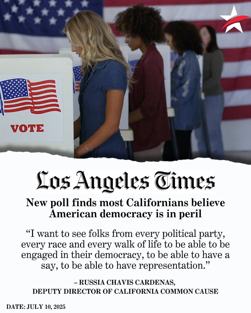 CACommonCause's tweet image. A new poll shows that 90% of Californians believe democracy is being threatened or is being tested. This is not normal. You can join the fight to preserve our democracy!
Visit our webpage for ways to get involved.