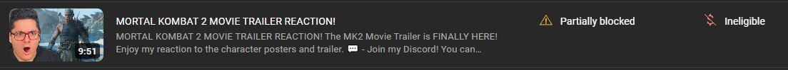CabooseEK's tweet image. Basically impossible to upload any movie content on YouTube, especially anything for @warnerbros when this is always the expected outcome.
Even my Superman Review, which features completely muted clips, used sparingly, got copyright claimed and my dispute denied.