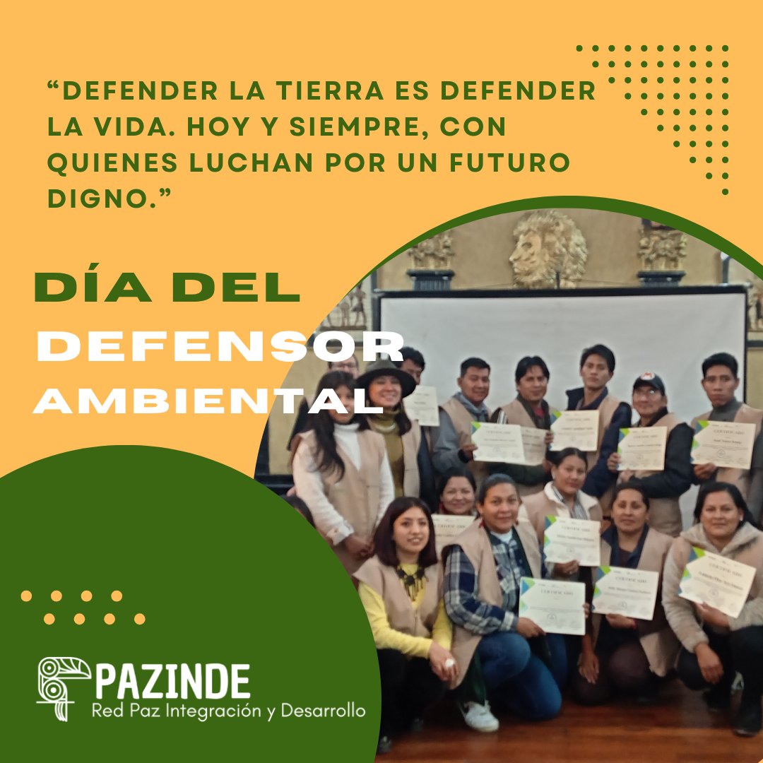 En Este Día del Defensor Ambiental,reconocemos el valor, la resistencia y la lucha de quienes arriesgan todo para proteger nuestros bosques, ríos, aire y comunidades.
#DíaDelDefensorAmbiental #justiciaclimática  #RedPazinde