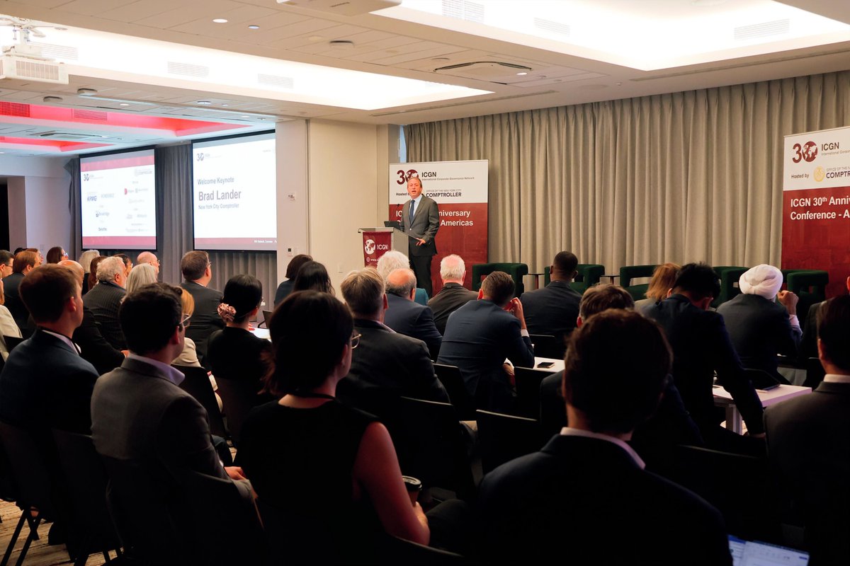 NYCComptroller's tweet image. Delighted to host and deliver the keynote address at @ICGNCorpGov's 30th Anniversary Conference!
We must continue working together to ensure that transparency, accountability, and prudent economic stewardship remain the bedrock of capital markets—in NYC, and around the globe.