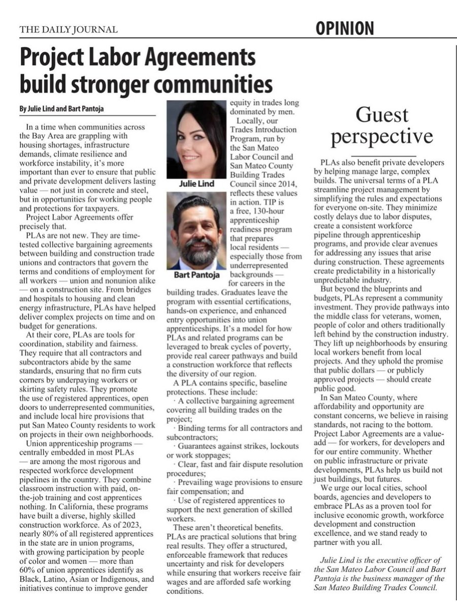 California Building Trades Council (@ca_bldg_trades) on Twitter photo "But beyond the blueprints and budgets, PLAs represent a community investment. ... they uphold the promise that public dollars-or publicly approved projects-should create public good."
Great op-ed by <a href="/SanMateoLabor/">San Mateo Labor Council</a> & #SanMateoBTC on the benefits of PLAs in our communities 💪 "But beyond the blueprints and budgets, PLAs represent a community investment. ... they uphold the promise that public dollars-or publicly approved projects-should create public good."
Great op-ed by <a href="/SanMateoLabor/">San Mateo Labor Council</a> & #SanMateoBTC on the benefits of PLAs in our communities 💪