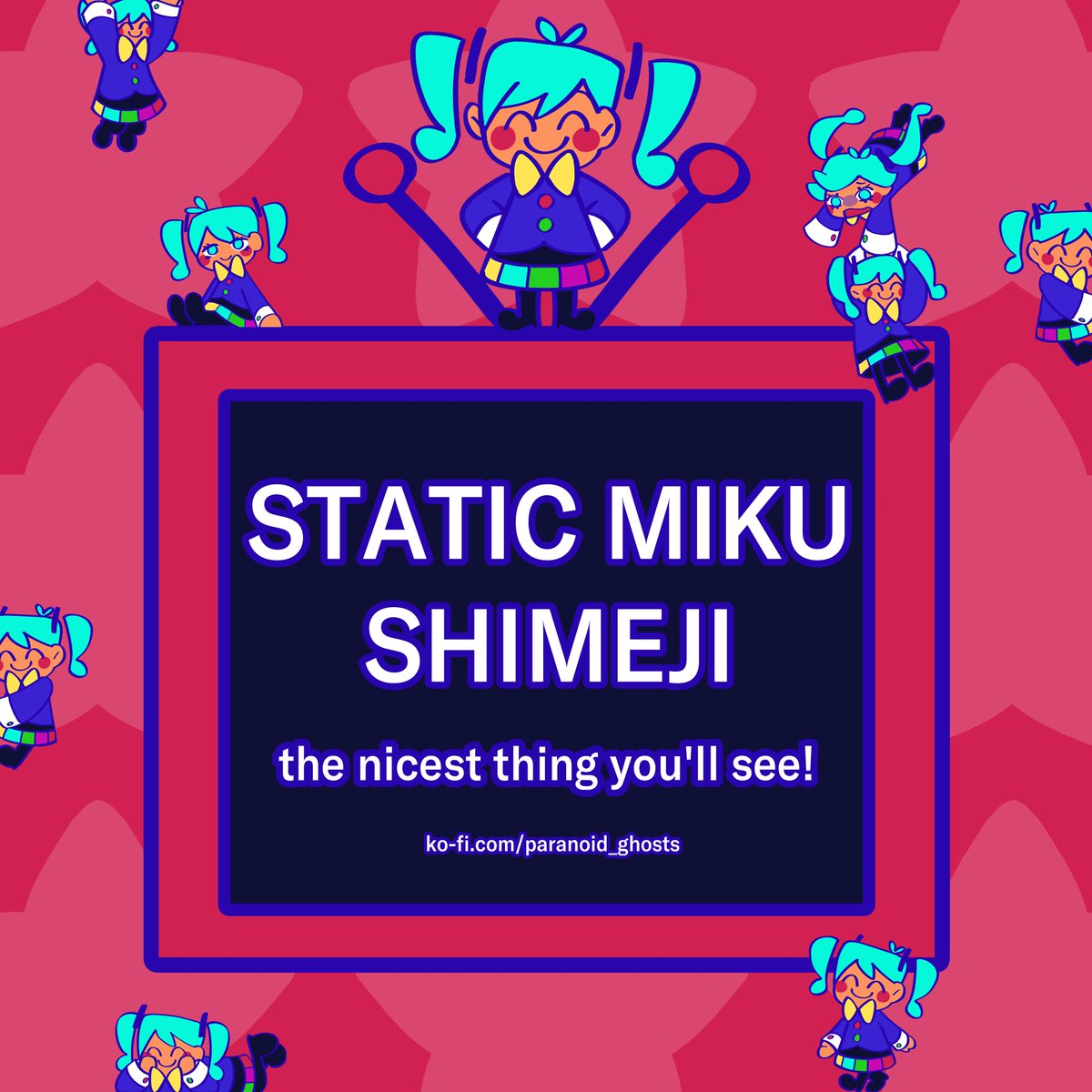 paranoid_ghosts's tweet image. 1, 2, 3, what's the nicest thing you see? It's miku! 🥳
My static miku shimeji is now available for free on my ko-fi! Please give her a nice home and let her keep you company :)