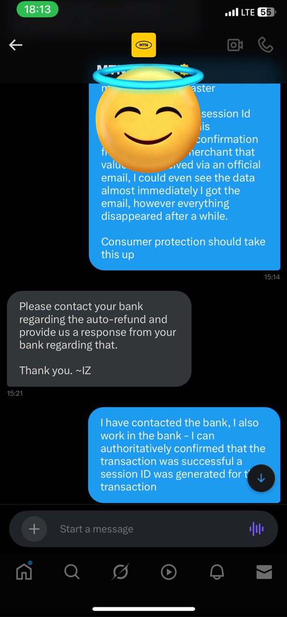 real_ayodeleO's tweet photo. @Letter_to_Jack @MTNNG I’ve been engaging @MTNNG since Sunday over a data purchase they confirmed via email but didn’t credit the full value. They’re asking me to contact my bank, but I work there and confirmed the transaction was successful. Something shady is going on with those lot! https://t.co/bQI5OeXg7q
