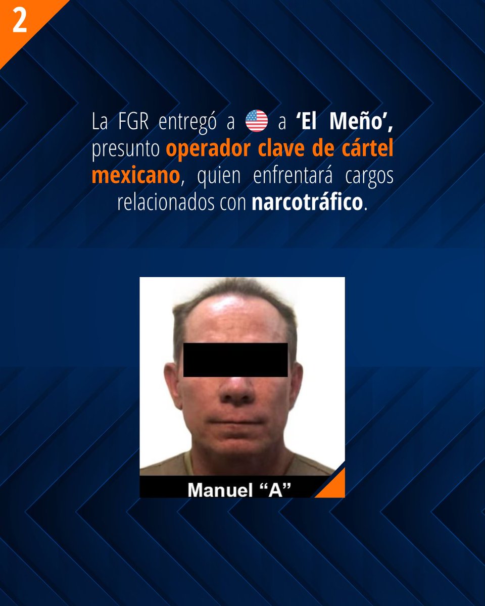 USEmbassyMEX's tweet image. 🦅 En este #JuevesDeJusticia: 1. cooperación 🇺🇸🇲🇽 logra extradición de un cabecilla de organización criminal que traficaba personas. 2. 🇲🇽 extradita a operador de cártel buscado por 🇺🇸3. Distribuidores de drogas son detenidos en CDMX. #SegurosJuntos