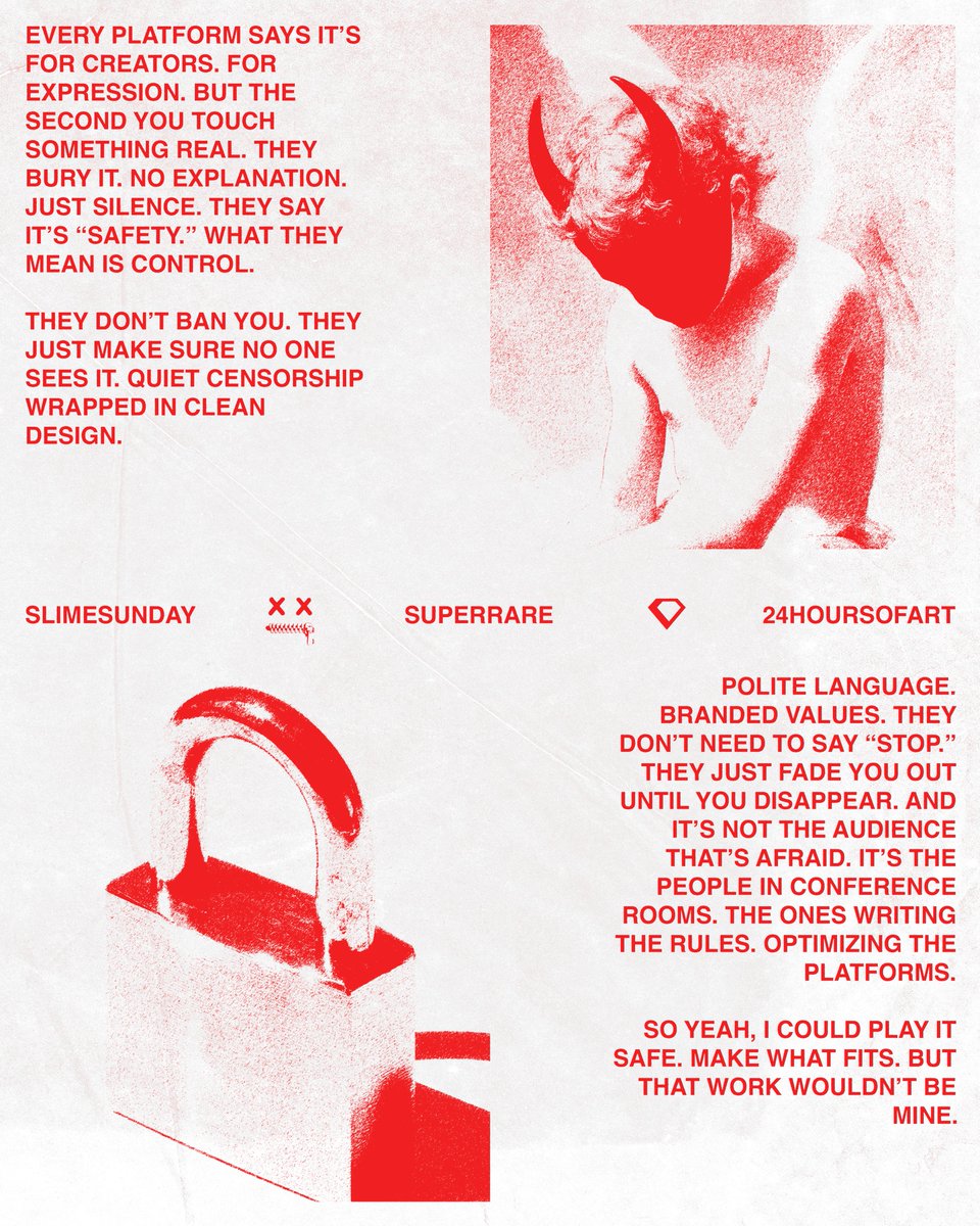 SuperRare's tweet image. SuperRare x @RogerDickerman present
Slimesunday: Banned from New York
@slimesunday returns with Banned from New York, a solo exhibition at the Offline Gallery debuting a bold new body of digital and physical works that confront censorship, nostalgia, and the politics of…