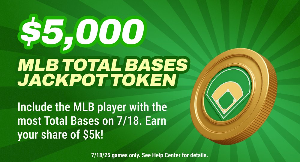 BoomFantasy's tweet image. Today's Thursday Drop is a $5,000 JACKPOT Token!
⚾️Use the token on a Total Bases entry
⚾️Can choose up to 5 players
⚾️Choose the right guy, split 5K
That's TWENTY (20) straight weeks of feature adds and updates on Thursdays #ThursdayDrops
