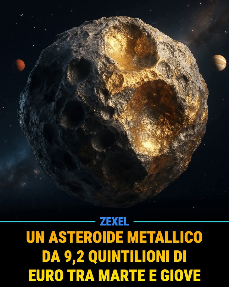 CLAUDIODD5's tweet image. LA MINIERA SPAZIALE..
Orbita tra Marte e Giove e ha un valore stimato estremamente elevato. Si chiama 16 Psyche, ha un diametro di 226 chilometri ed è composto quasi interamente da metalli: ferro, nichel e, secondo alcune ipotesi, anche oro e platino. In teoria, potrebbe valere…