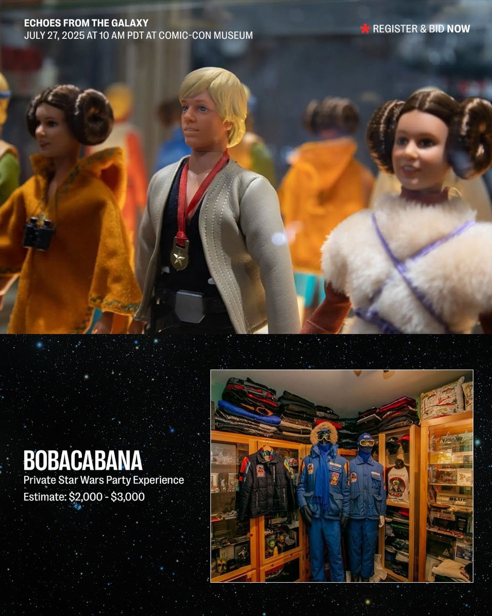 JuliensAuctions's tweet image. Star Wars collectors! Bid on the ultimate private party experience at Rancho Obi-Wan, Imperial Archives, Bobacabana, or Sithsonian! These EXCLUSIVE tours for up to 10 guests include special tour itineraries based on each museum's location, Skywalker Vineyards wine tasting and…