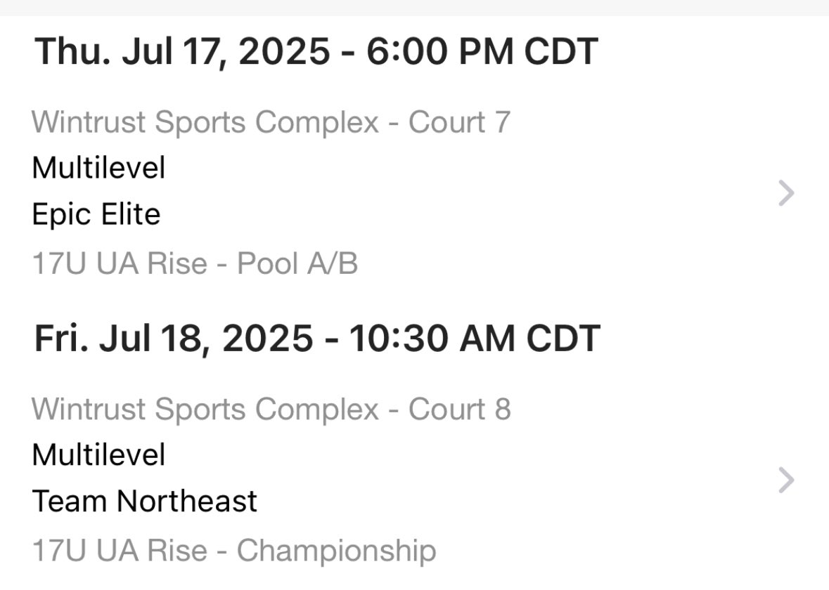 UA Rise Championship Schedule
