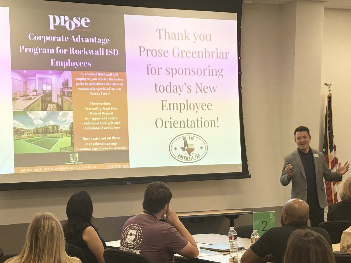 RockwallISD_HR's tweet image. We welcomed new team members this week through two New Employee Orientations and our New Substitute Workshop! Grateful for their passion and commitment to @rockwallschools excellence!
Thank you again to Prose Greenbriar for sponsoring our orientation on Wednesday!