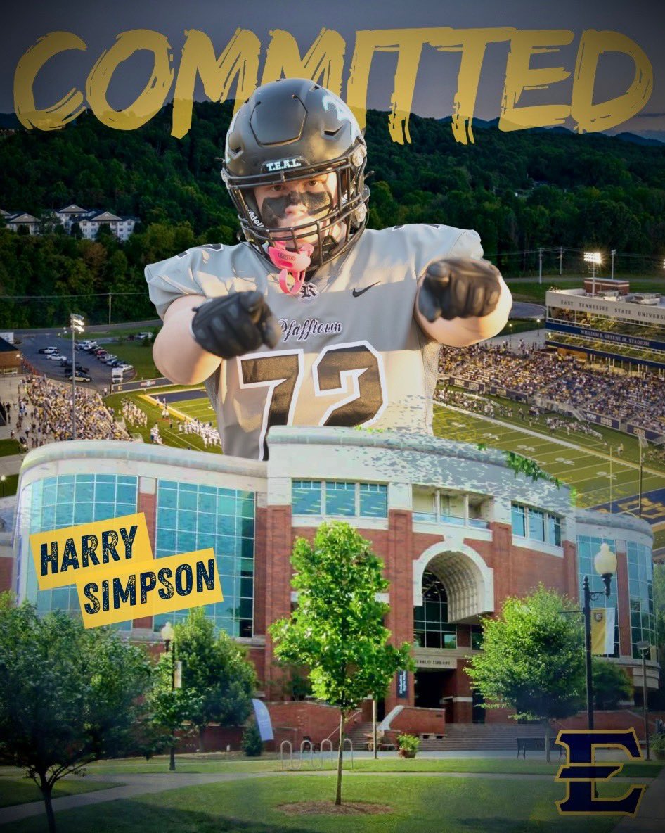 Harry Simpson (@harrysimpson442) on Twitter photo I’m extremely excited to announce my commitment to <a href="/ETSUFootball/">ETSU Football</a>! Thank you to every coach, teammate, friend, and family member that has supported me along the way. Go Bucs! <a href="/TorqueFitness_/">Torque Performance</a> <a href="/IronWallOL/">IronWall OL Academy</a> <a href="/coachjtmcgee/">Josh McGee</a> <a href="/CoachTabacca/">Nick Tabacca</a> <a href="/CoachMattVogel/">Matt Vogel</a> <a href="/CoachPCovington/">Patrick Covington</a> <a href="/Coach_heals/">Will Healy</a> I’m extremely excited to announce my commitment to <a href="/ETSUFootball/">ETSU Football</a>! Thank you to every coach, teammate, friend, and family member that has supported me along the way. Go Bucs! <a href="/TorqueFitness_/">Torque Performance</a> <a href="/IronWallOL/">IronWall OL Academy</a> <a href="/coachjtmcgee/">Josh McGee</a> <a href="/CoachTabacca/">Nick Tabacca</a> <a href="/CoachMattVogel/">Matt Vogel</a> <a href="/CoachPCovington/">Patrick Covington</a> <a href="/Coach_heals/">Will Healy</a>